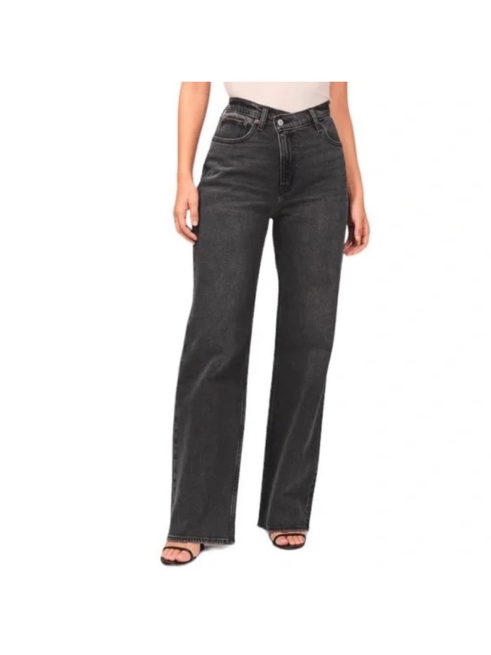 Abercrombie and Fitch 90s Curve Relaxed High Rise Jean Cross Waist Black/Grey 29